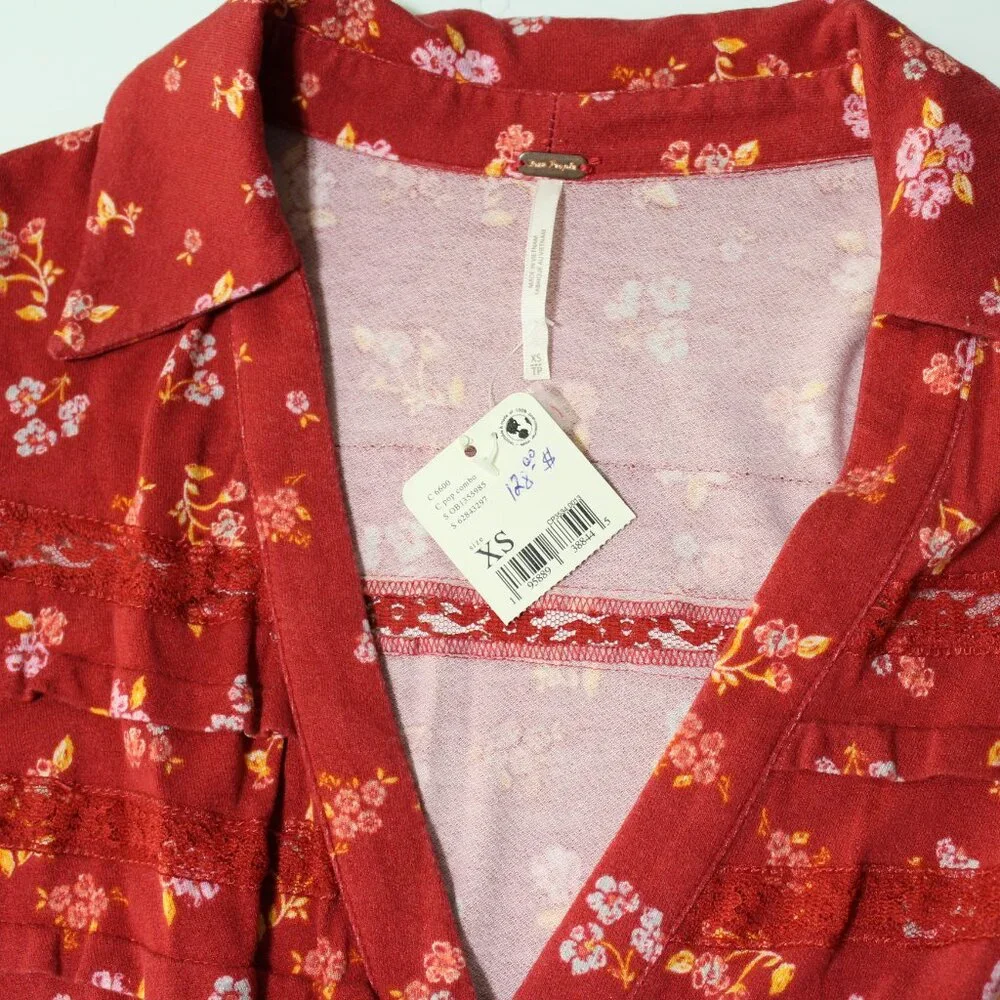 Free People Good Days Mini Dress in Pop Combo Size XS red floral V-neck New - Picture 8 of 11